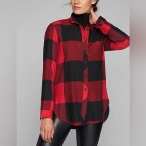 Athleta Red and Black Plaid Button-Up Flannel Shirt - Size XXS